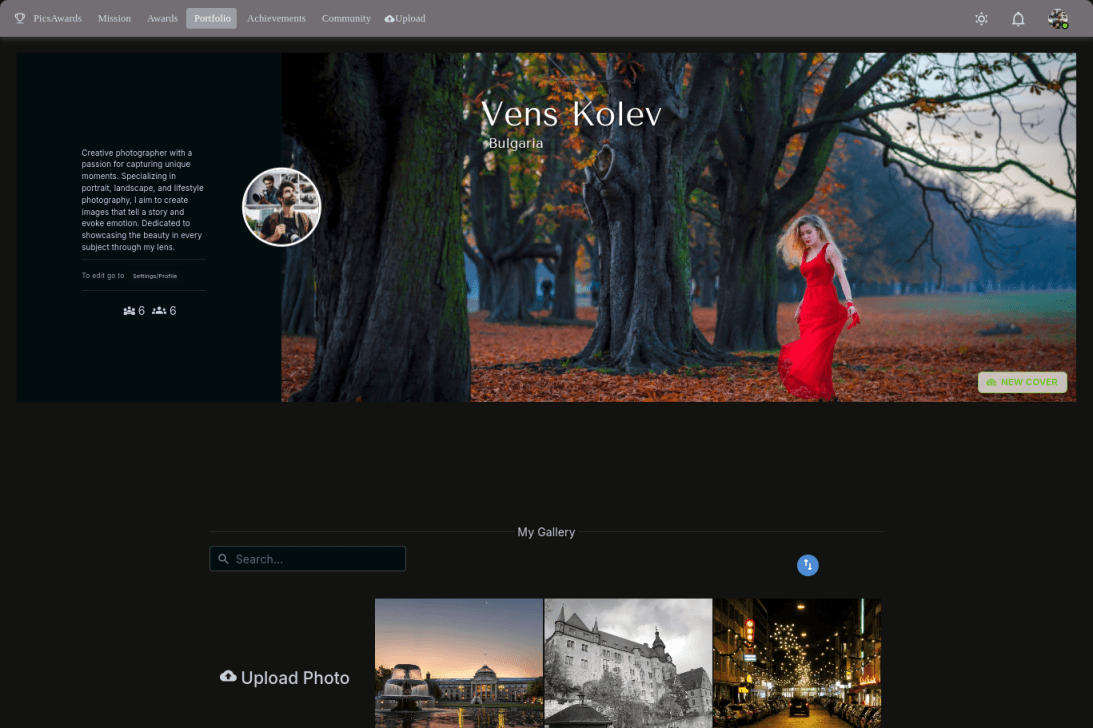 Pics Awards - Онлайн игра за фотографи на React/NextJS - галерии, гласуване и класации.